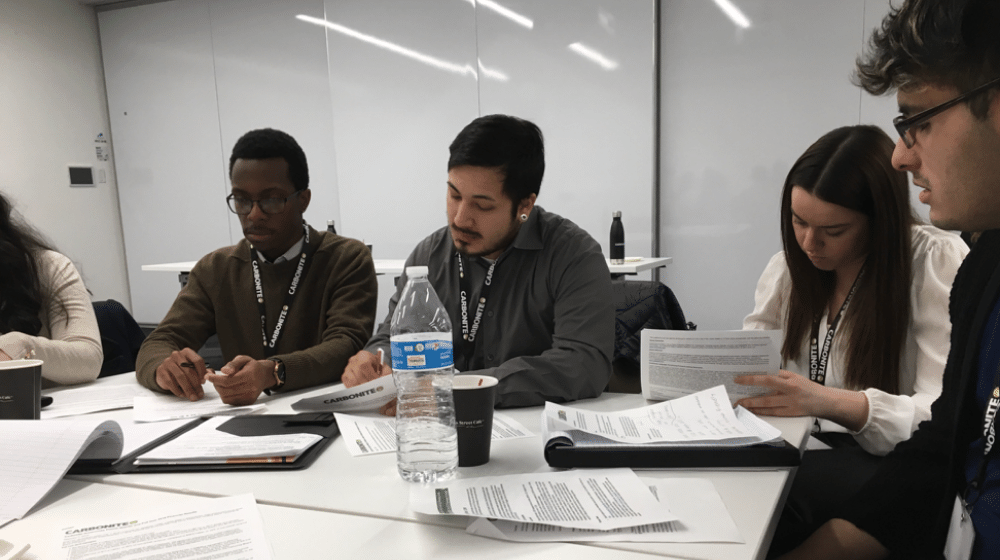 A group of students on the Quinlan Ramble to Boston participated in a real-life case study at Carbonite.